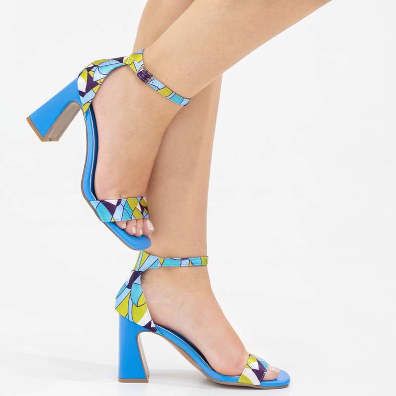 Minal one band multi sandal on 9cm block heel blue