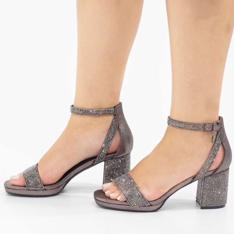 Mukta one band diamante sandal on 7cm heel pewter