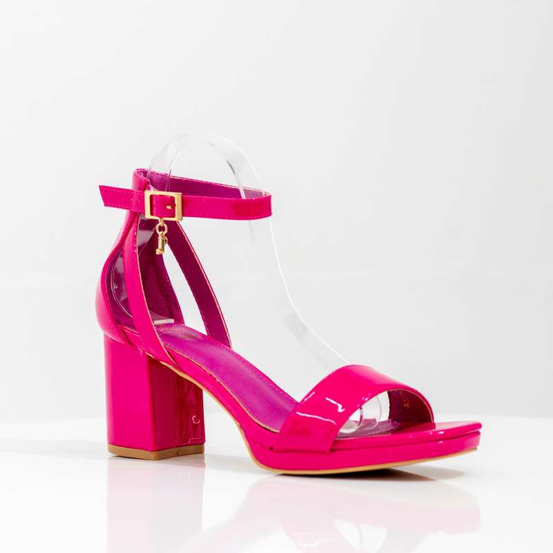Neeta one band patent sandal on 7cm heel fuchsia