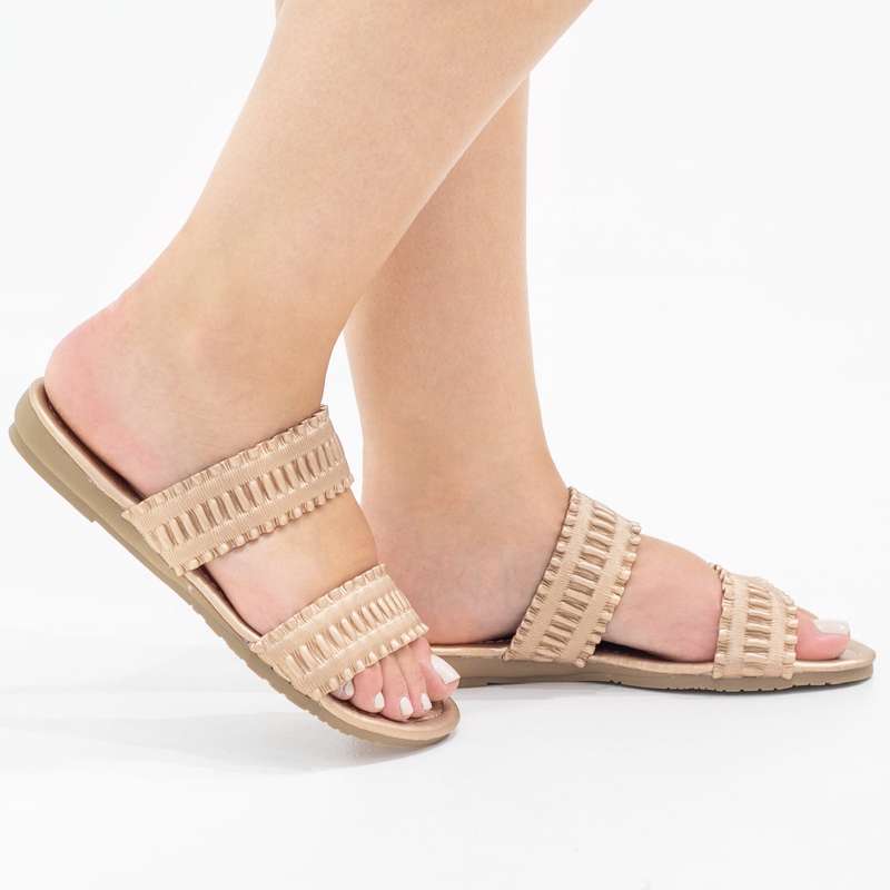 Afina double band weaved slide champagne