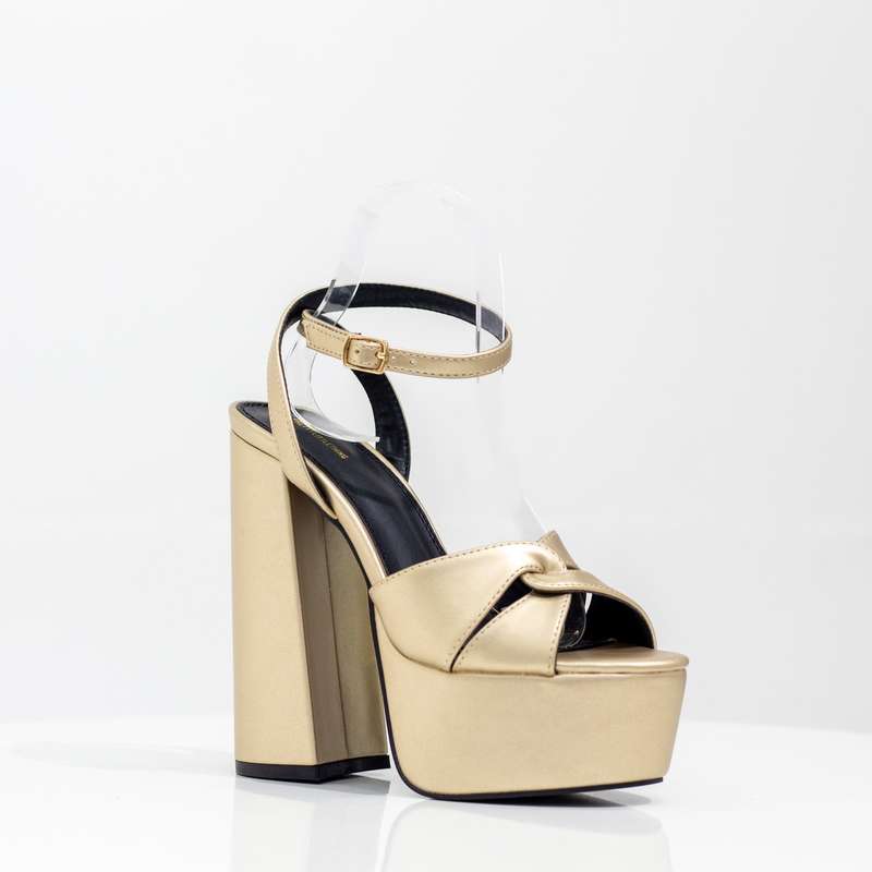 Pretty 14cm platform heel one band ankle strap sandal gold