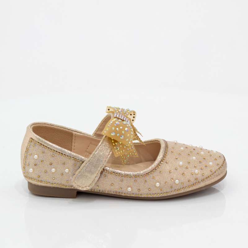 Pabla infant girls diamante pump with bow belt champagne
