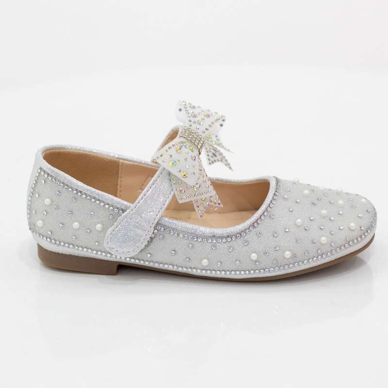 Pabla infant girls diamante pump with bow belt white