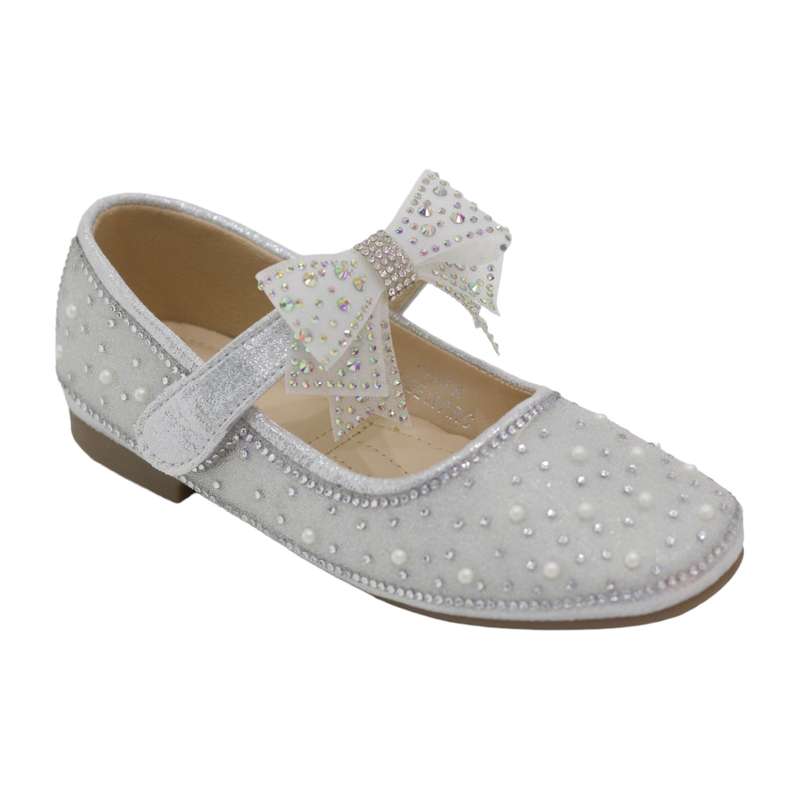 Pabla infant girls diamante pump with bow belt white