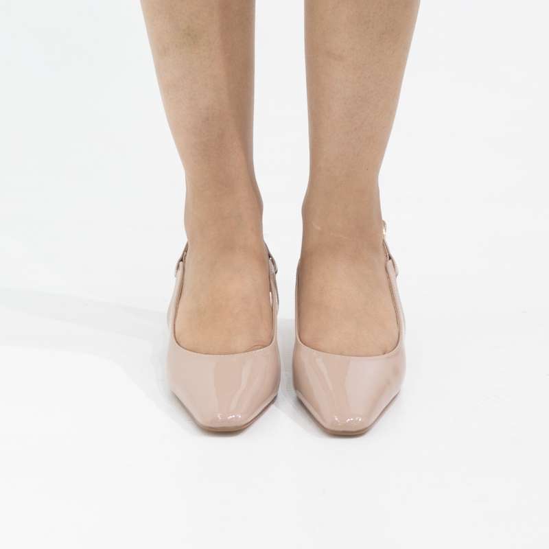 Gabbi open waist pat 5.5cm heel sling back nude