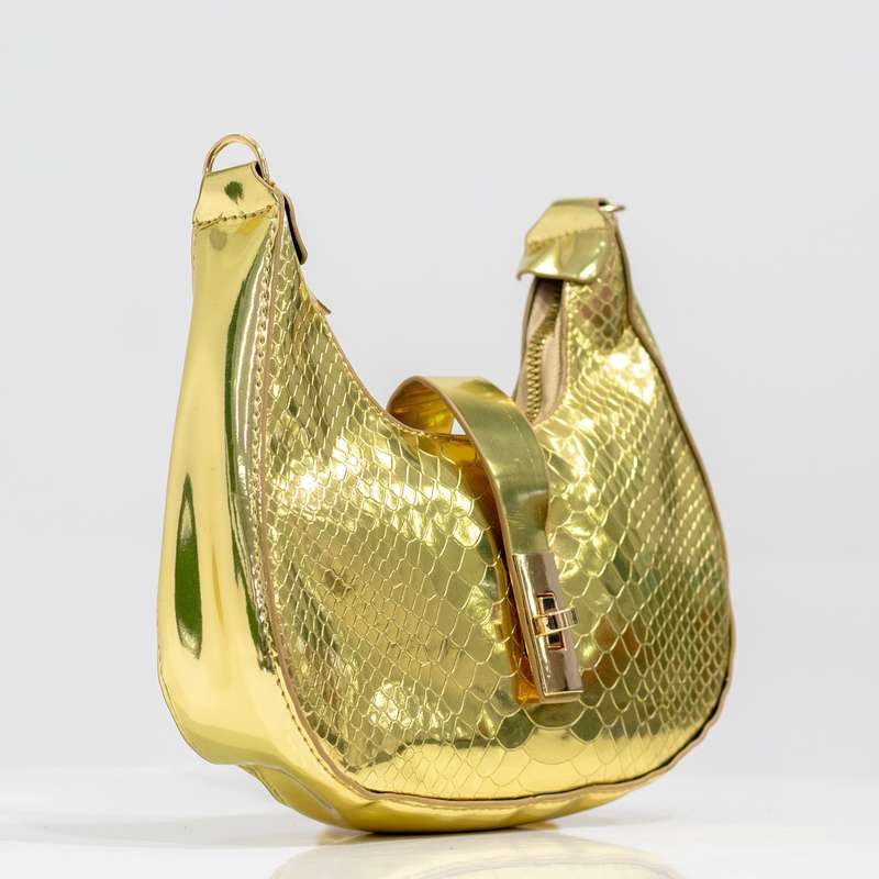 Indira faux leather rigid shoulder bag gold