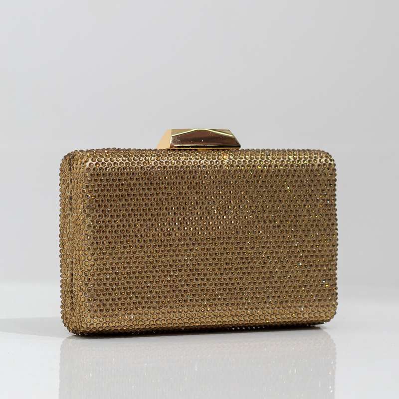 Pamela capsule clasp diamante clutch bag gold