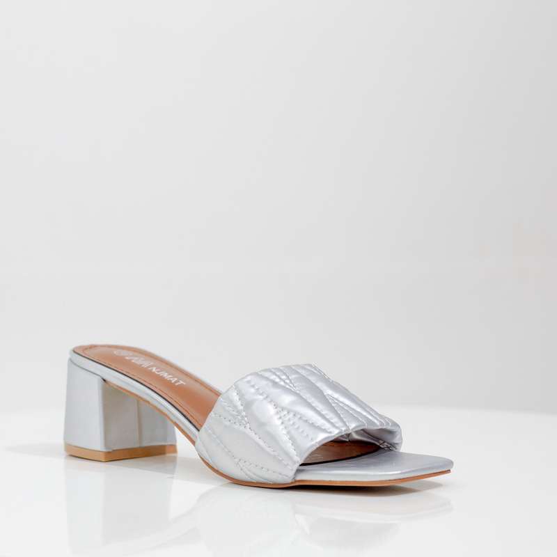 Fairy 5.5cm block heel weaved slides silver