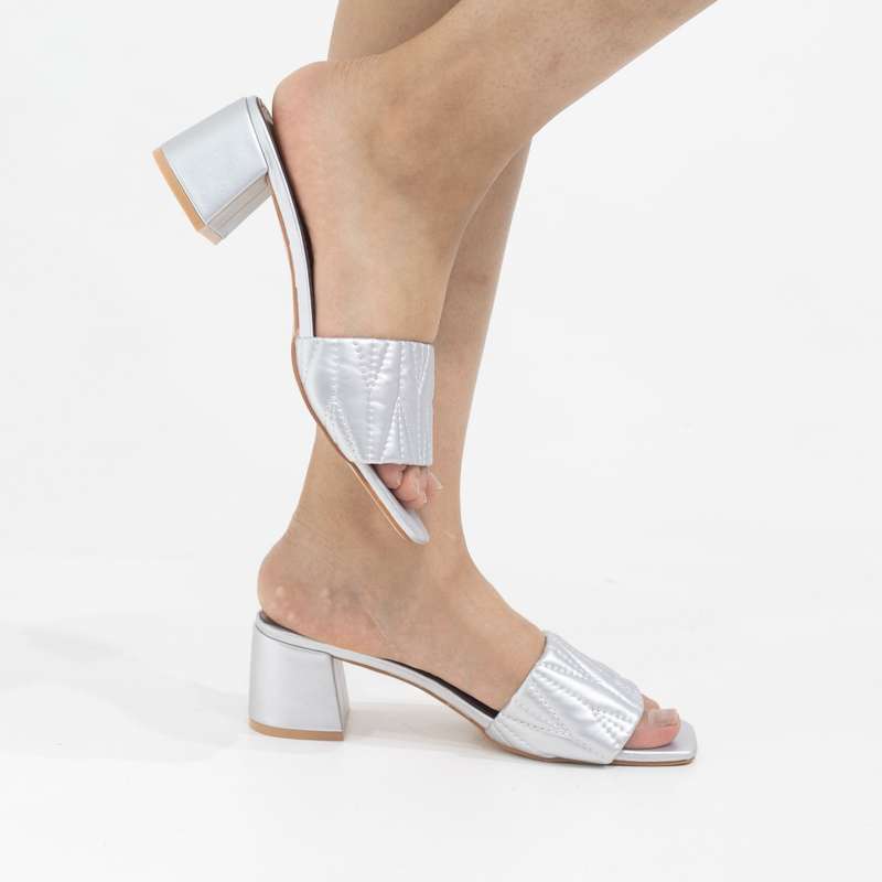 Fairy 5.5cm block heel weaved slides silver