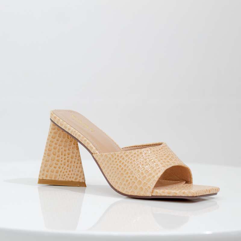 Feray one band croc slide on 8cm heel beige