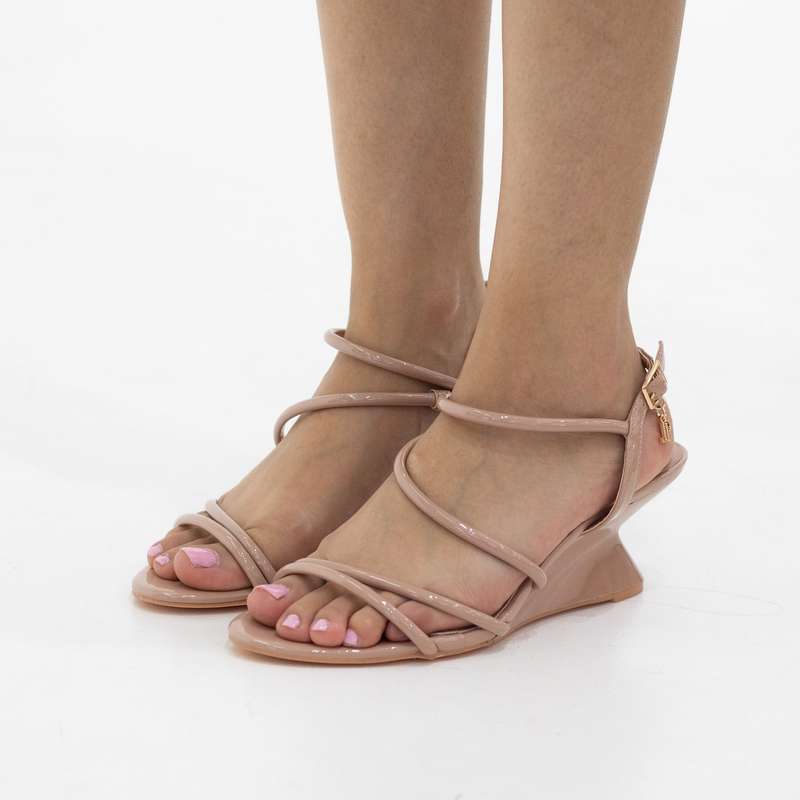 Sting double band special 6.5cm wedge sandals nude