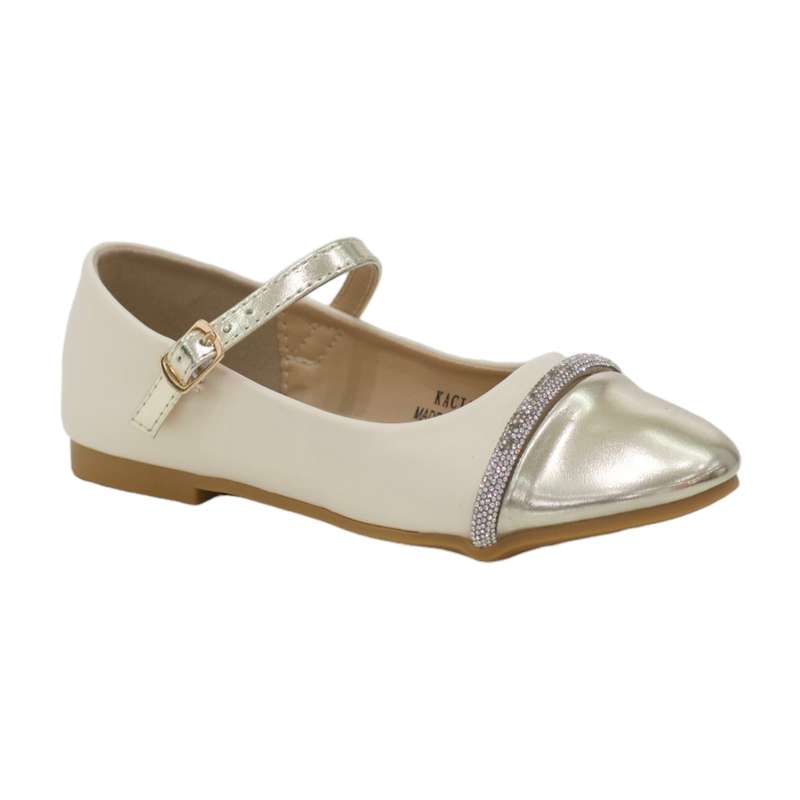 Kacia 2-toned infant girls dress pump gold and beige