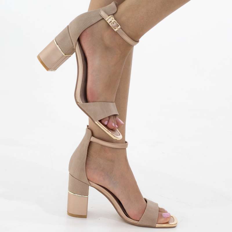 Hafsa one band ankle strap gold toe trim 8.5cm heel sandal rose gold