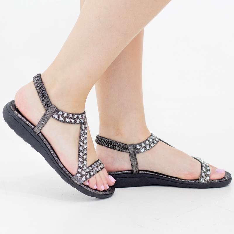 Rabia one studded band sandal on flat unit pewter