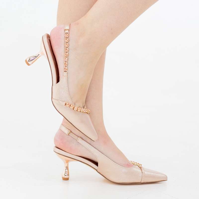 Amana 6cm heel diamante detailed pointy sling back champagne