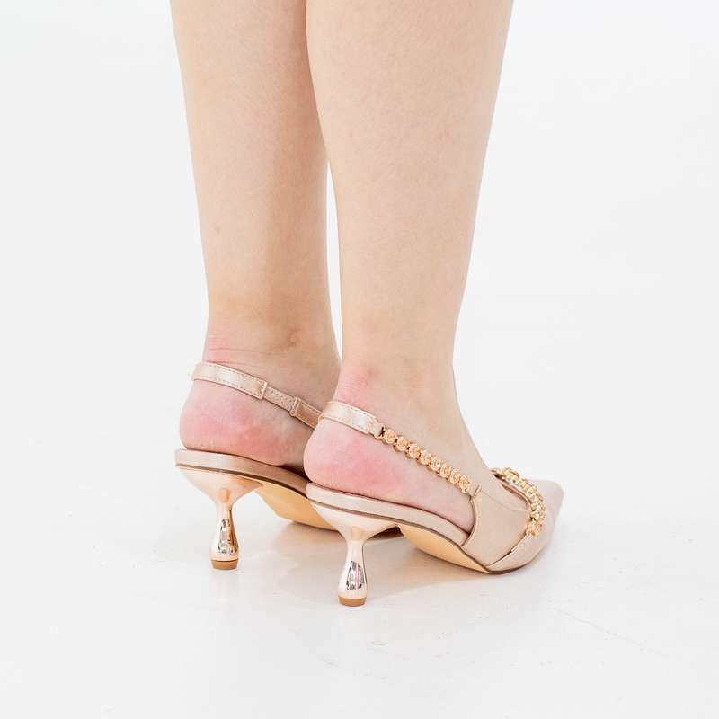Amana 6cm heel diamante detailed pointy sling back champagne