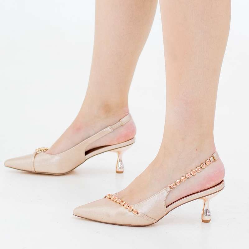Amana 6cm heel diamante detailed pointy sling back champagne