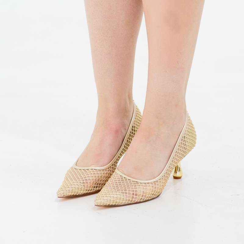 Tahira mesh embellished court on 6cm heel gold