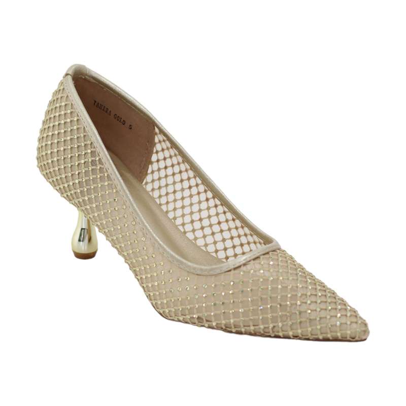 Tahira mesh embellished court on 6cm heel gold