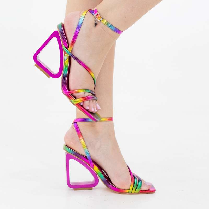 Klayton ankle strap sandal on 8cm open wedge heel multi