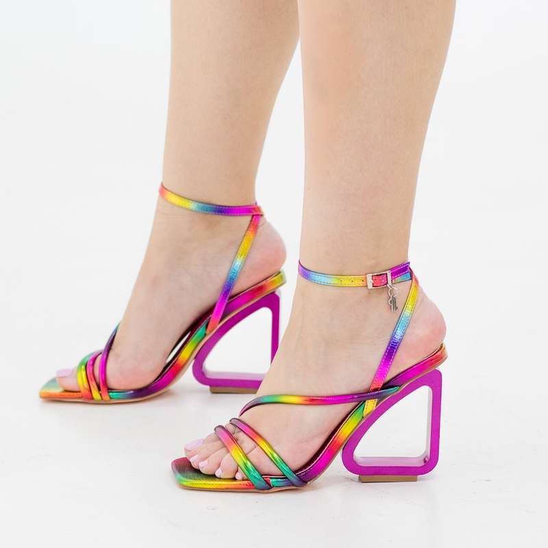 Klayton ankle strap sandal on 8cm open wedge heel multi