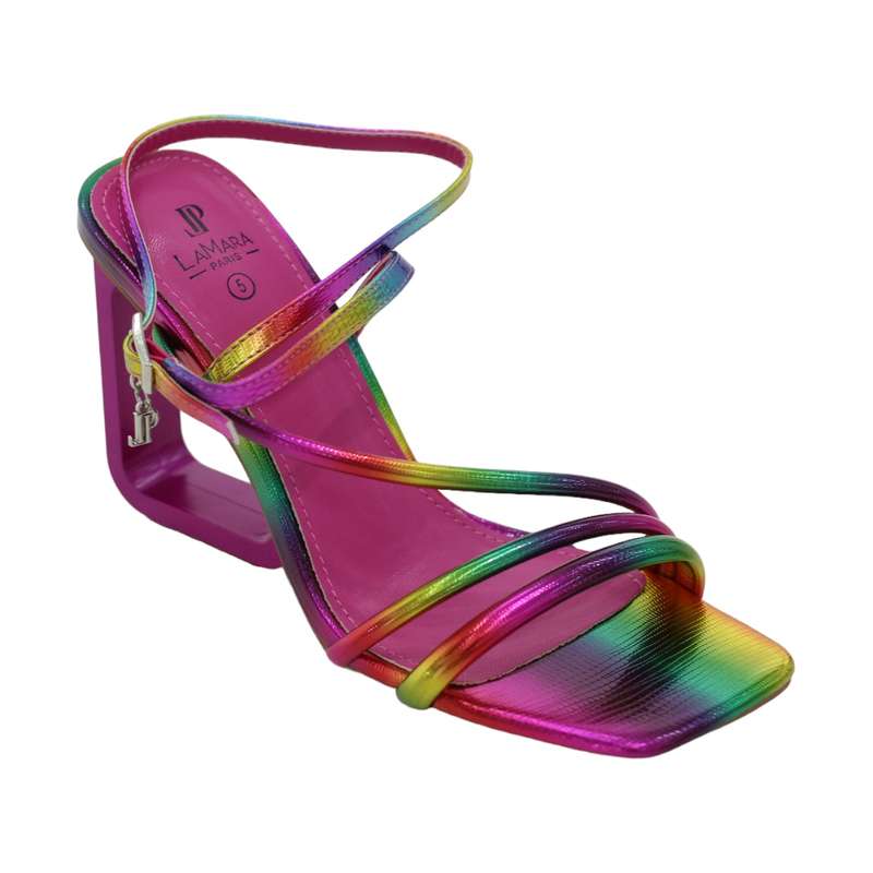 Klayton ankle strap sandal on 8cm open wedge heel multi