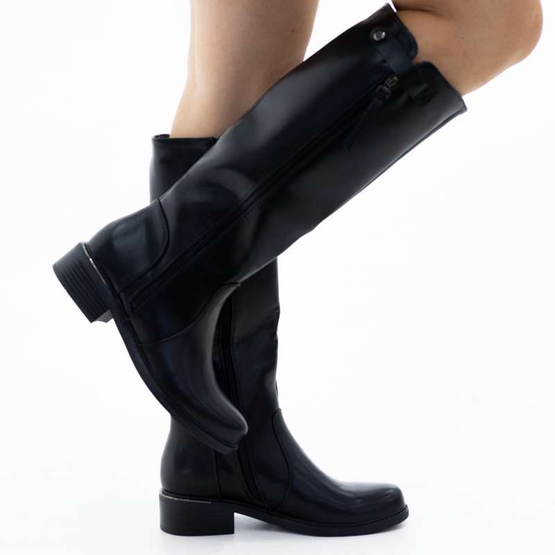 Lyra 3.5cm heel PU mid knee high boot with zip detailed black