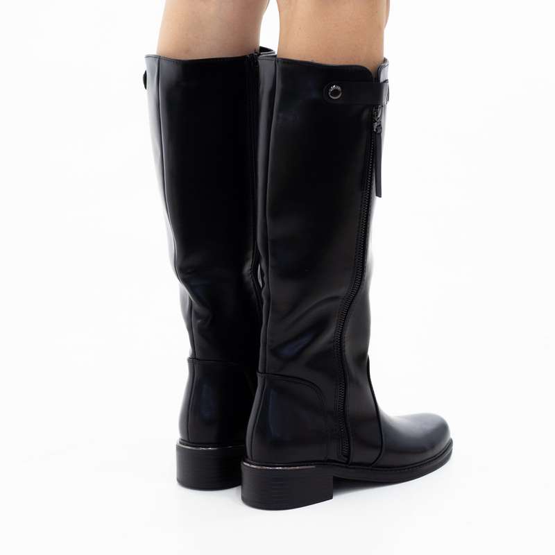 Lyra 3.5cm heel PU mid knee high boot with zip detailed black