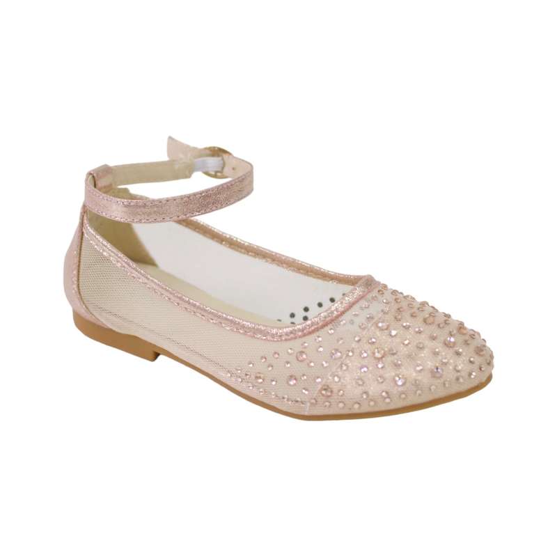 Lemia girls netted ballarina with diamonds champagne