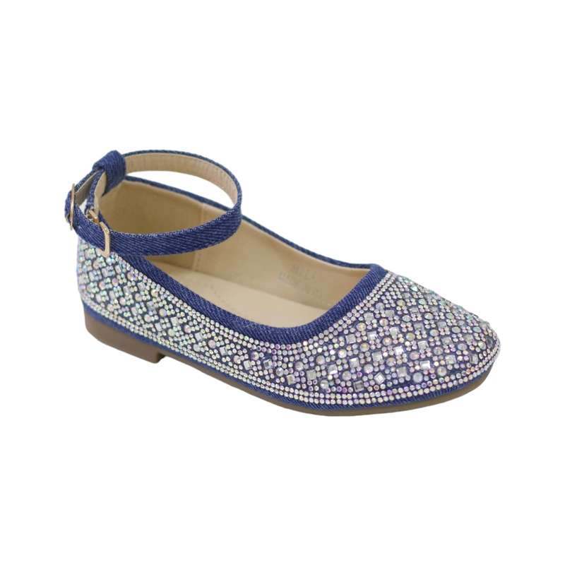 Millie girls denim ballarina with pearls blue