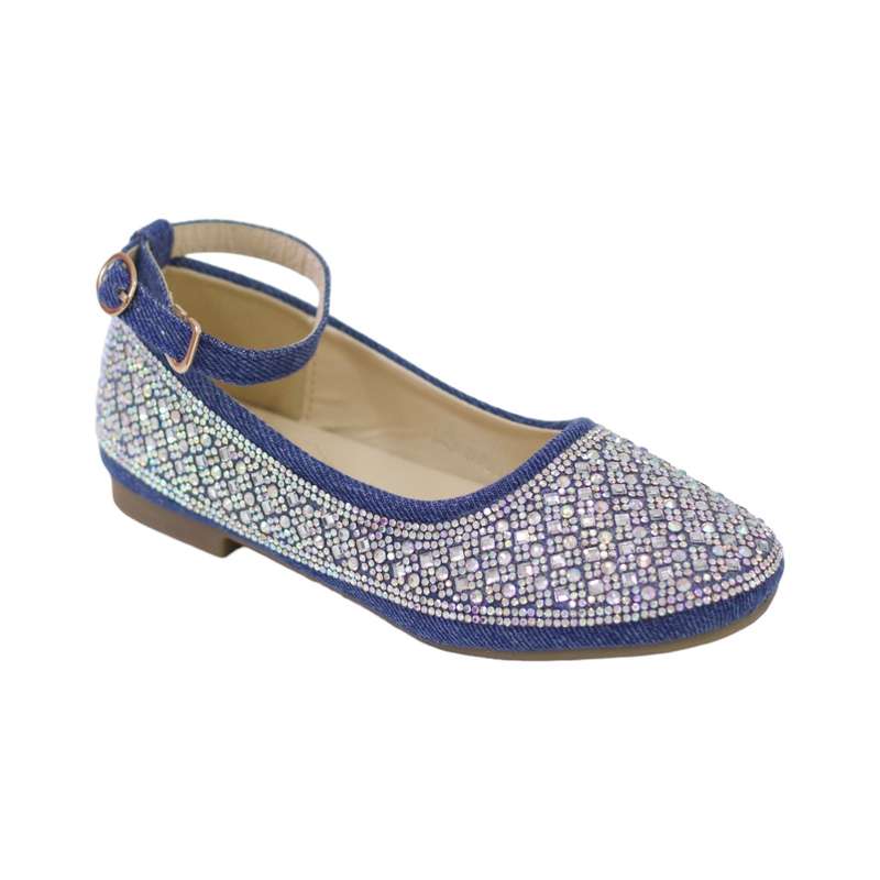 Millie inf girls denim ballarina with pearls blue