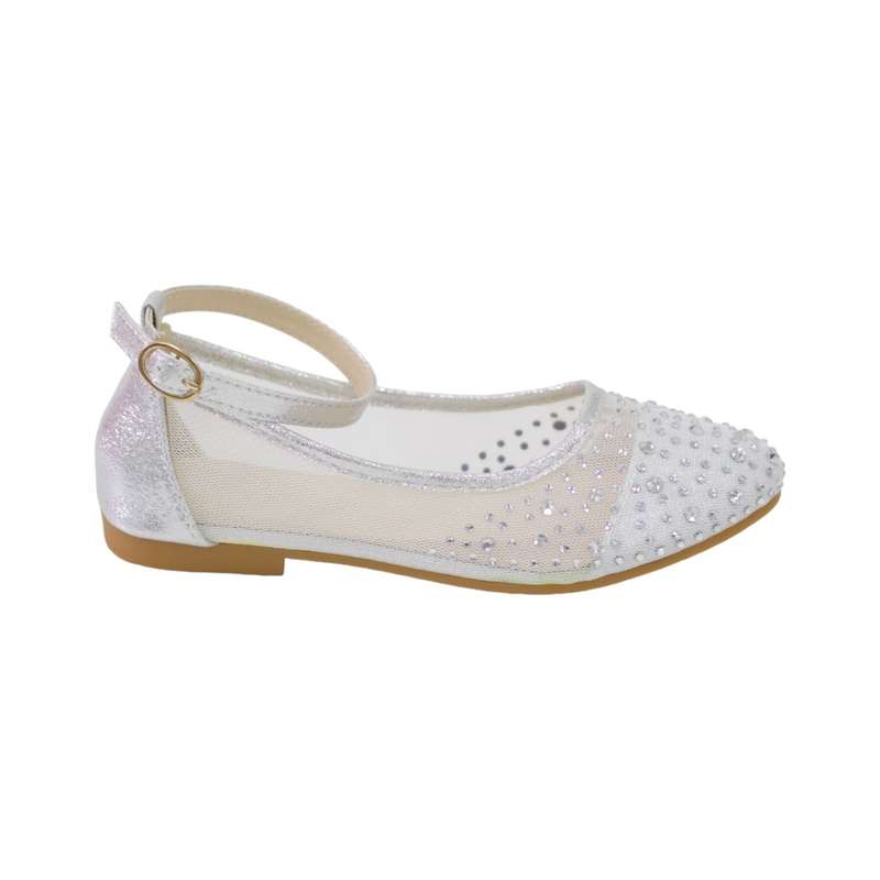 Lemia inf girls netted ballarina with diamonds silver