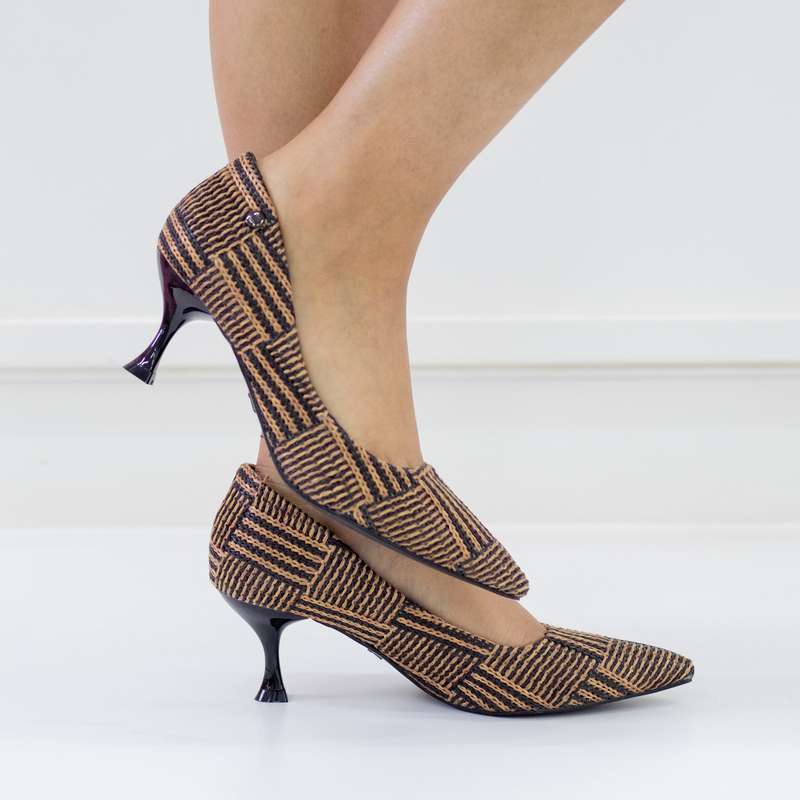 Merge 6.5cm heel knitted pointy multicolored court black