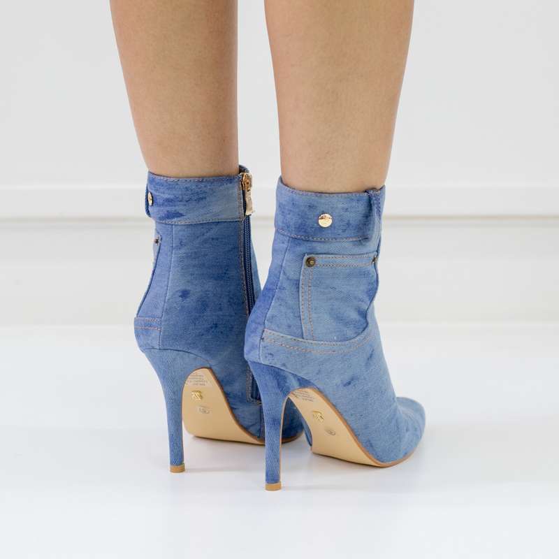 Beat 10cm heel low-rise jeans pointy ankle boot denim blue