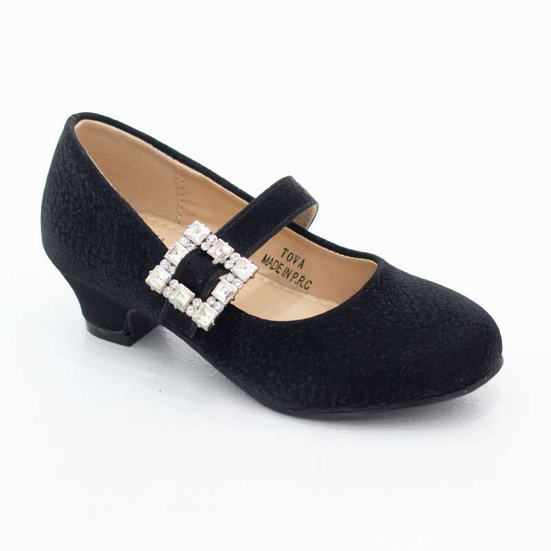Tova infant girls mat dress pump with a diamante buckle