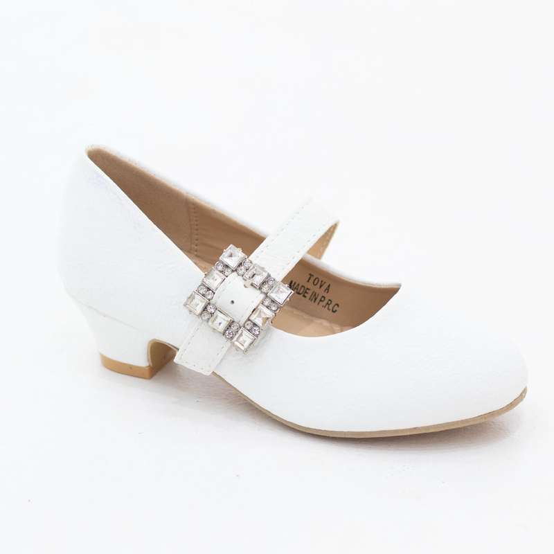 Tova infant girls mat dress pump with a diamante buckle