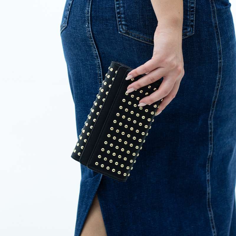 Estara gold studded ladies wallet black