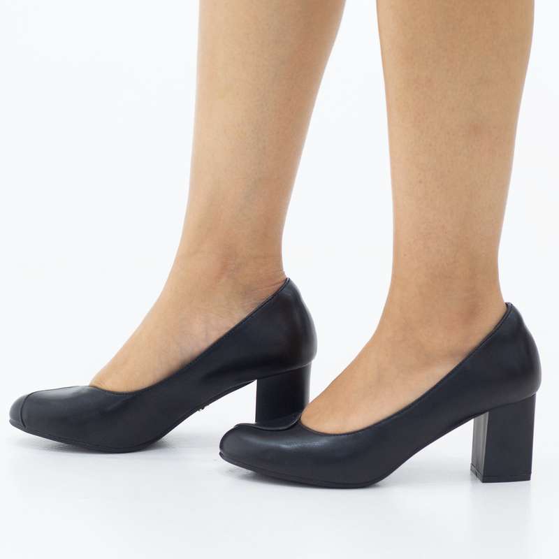 Marika comfy 6.5cm block heel round toe embroided court shoe