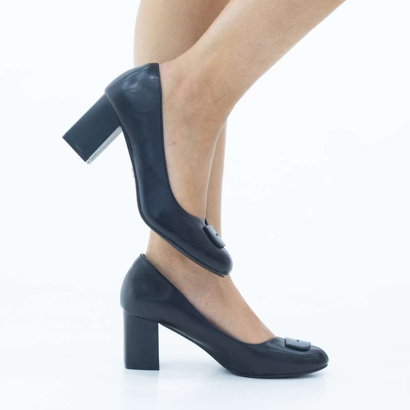 Serbia comfy 6.5cm block heel court with a mat trim shoe