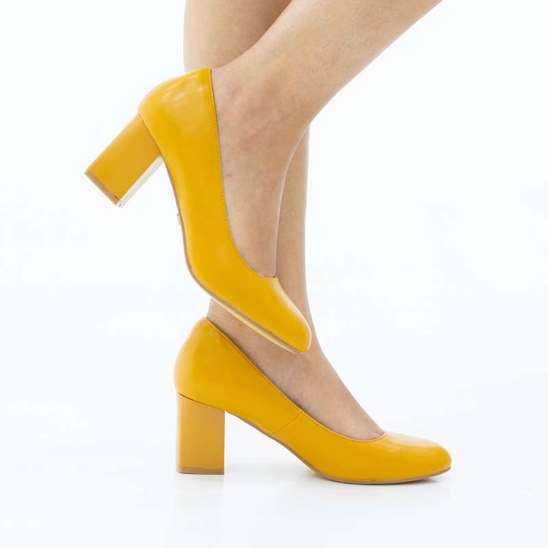 Bruna round toe comfy 6.5cm block heel court  shoe