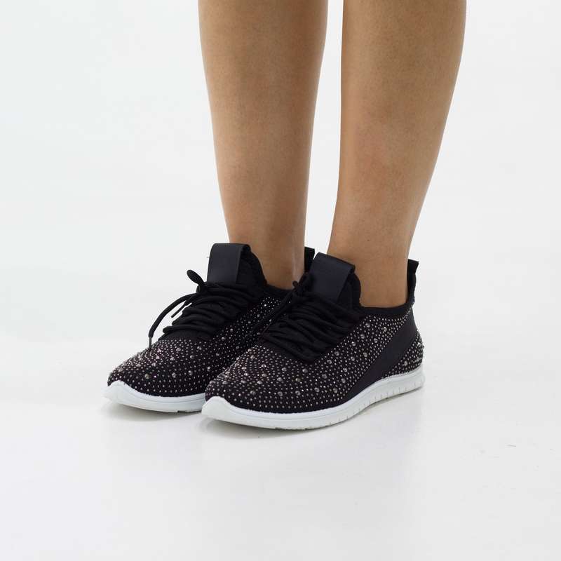 Gabby fly knit lace-up sneaker with diamonds