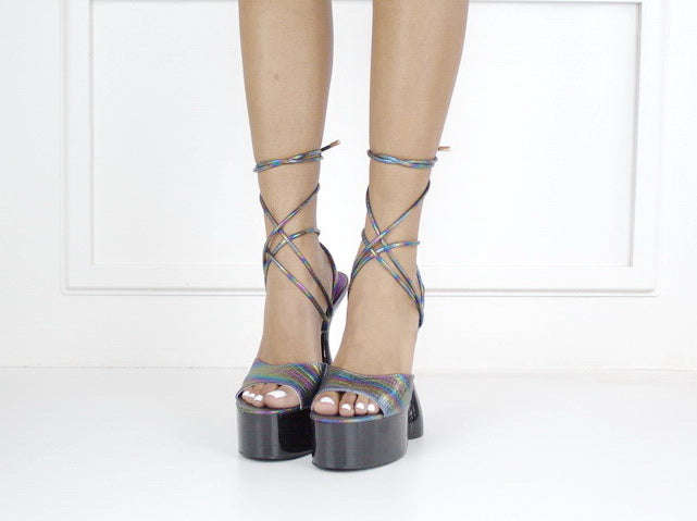 Donna platform Funky one band sandal 15.5cm heel multi black