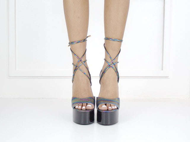 Donna platform Funky one band sandal 15.5cm heel multi black