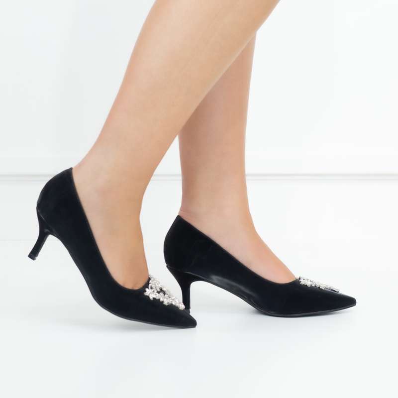 Sabiya mid heel court with triangle trim black