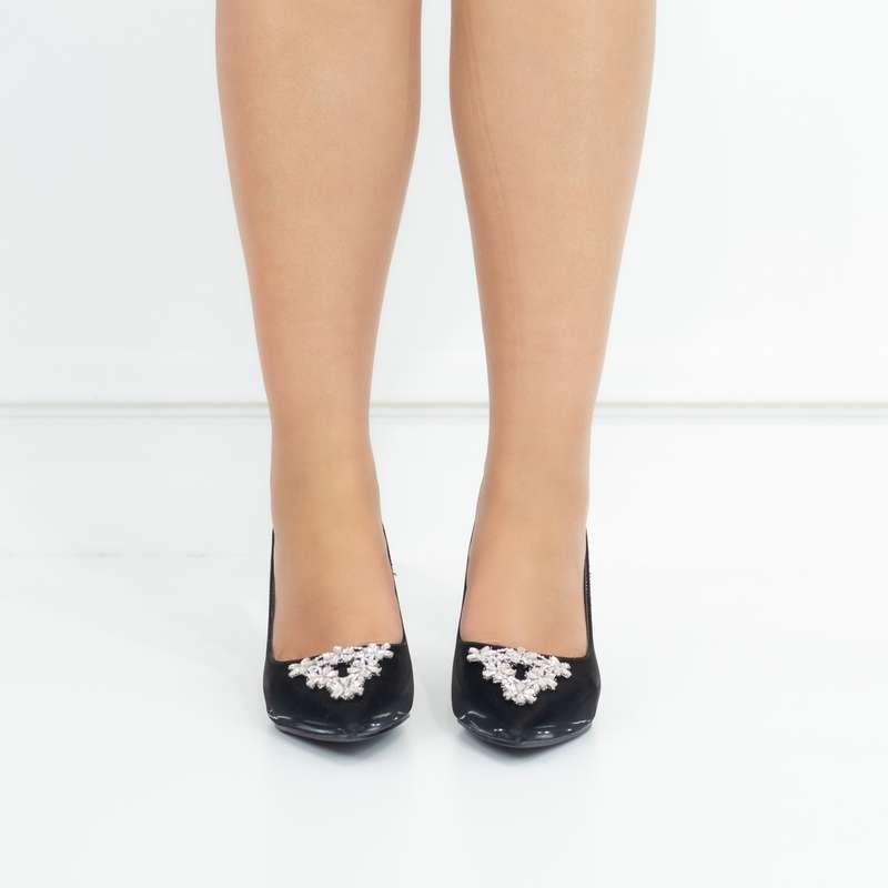 Sabiya mid heel court with triangle trim black