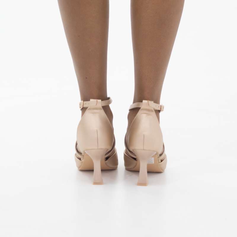 Lunara diamante detailed cross-belts open waist mid heel champagne