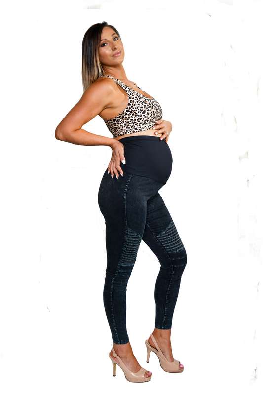 Shapewear Snugz moto denim maternity leggings- Dark  Black/Blue - L