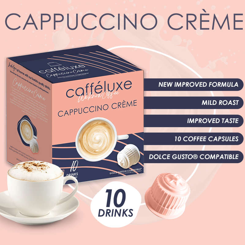 Caffeluxe Cappuccino Creme | 10 Capsules | Single Serve | Dolce Gusto® Compatible