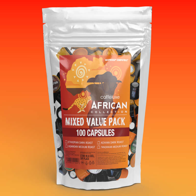 Caffeluxe African Mixed Variety | 100 Coffee Capsules | Nespresso® Compatible
