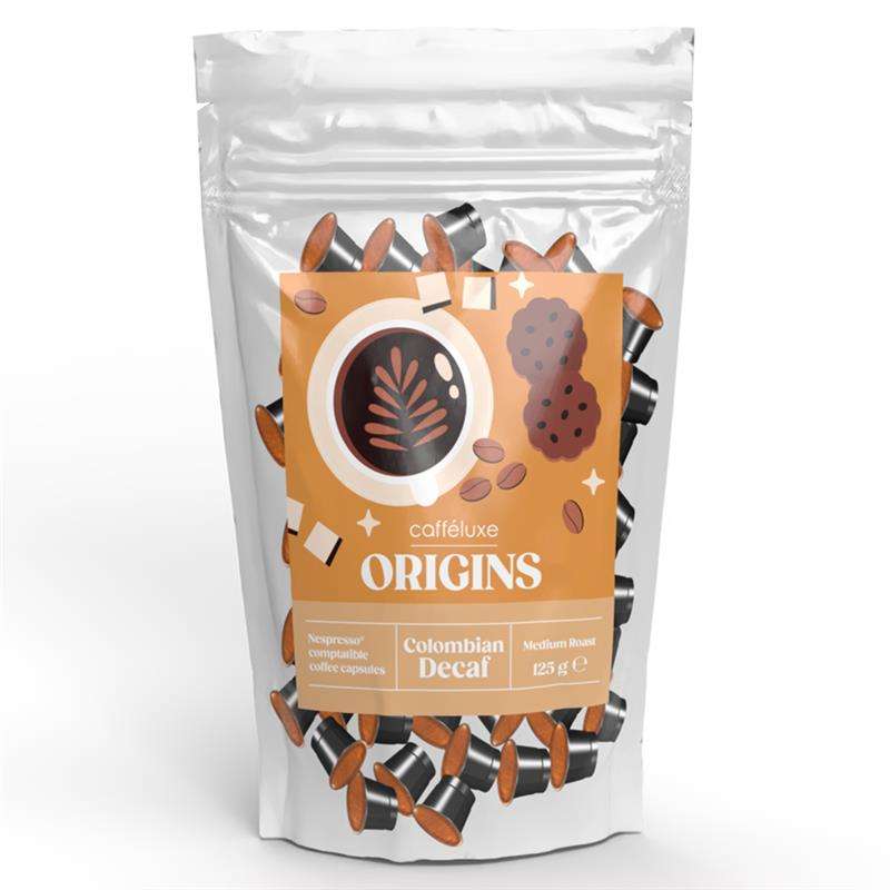 Cafféluxe Origins Colombian Decaf Blend | 25 Coffee Capsules | Nespresso® Compatible